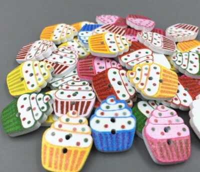 50x Wooden Buttons Cupcakes Shape Mixed Color Sewing Scrapbooking 2 Holes 20mm - Image 1 of 3