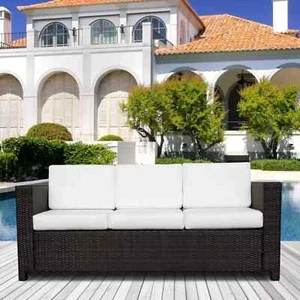 Large Brown Rattan Sofa 3 Seater Cushions Outdoor Patio Conservatory Furniture - Picture 1 of 12