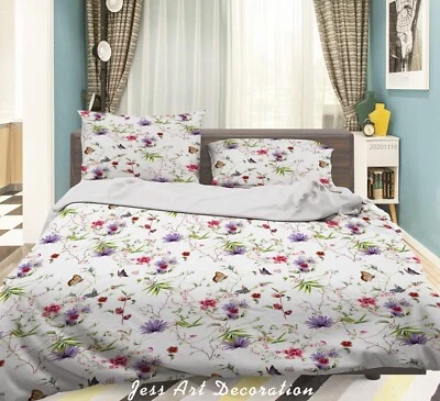 3D Blume Blatt Ländlich Muster Weiß Steppdeckenbezüge Bettbezüge Set Bettwäsche - Bild 1 von 4