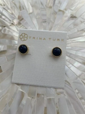 TRINA TURK ЗОЛОТОЙ ТОН С ТЕМНО-СИНИЙ КАМЕНЬ СЕРЬГИ-ГВОЗДИКИ-LA4 - Изображение 1 из 4