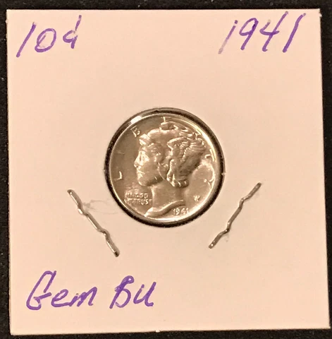 1941 Silver Mercury Dime Gem BU Free Shipping Cover