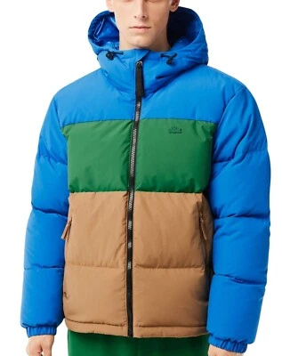 Lacoste (Men's XL) Colorblock Puffer Hooded Full Zip Jacket Blue/Green/Brown - Image 1 of 4