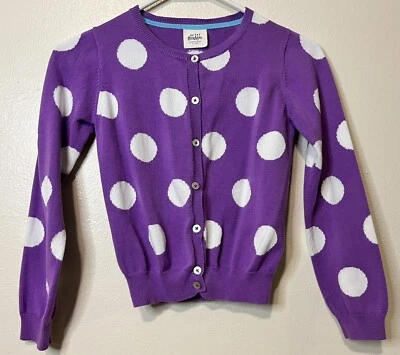 Mini Boden Hotchpotch Big Polka Dot Cardigan Sweater Purple 100% Cotton Sz 9-10 - Image 1 of 4
