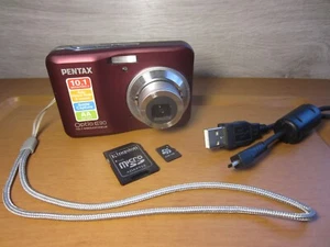 Pentax Optio E90 Digital Camera 10.1Mp 3X Zoom Memory Card Wine Red Working - Picture 1 of 13