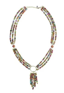Collar Boho Comercio Justo Colgante de 3 Hilos con Flecos Hecho a Mano Cuentas Kantha Reutilizadas - Imagen 1 de 20