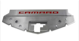 Brushed Front Header Plate w/Red C-Fiber Vinyl "CAMARO" Inlay for 2016-20 Camaro - Picture 1 of 3