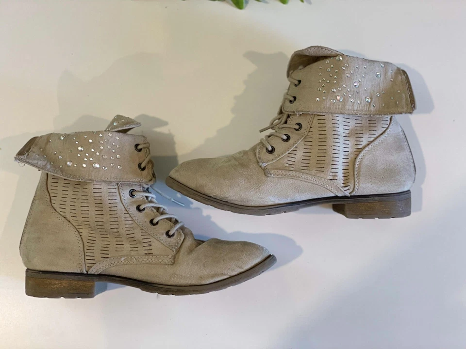 Botas de gamuza Justice Girls talla 5 estilo equitación botas beige con cremallera Foto 1 de 4