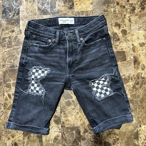 abercrombie kids Boys Cuffed Black Denim Shorts Size 11/12 Adjustable Waist - Picture 1 of 7