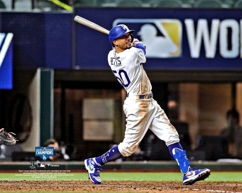 Mookie Betts Los Angeles Dodgers Unsigned 2020 MLB WS Champs Hitting Photo Cover