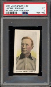 1911 M116 Sporting Life Baseball Hughie Jennings Pastel Background PSA 3
