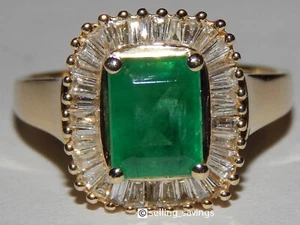 14K YELLOW GOLD EFFY 2.00 TCW EMERALD & DIAMOND BALLERINA HALO RING SIZE 7.25 - Picture 1 of 11