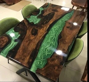 Handmade Green Epoxy Table – Personalized Wood Furniture for Indoor/Outdoor Use - Picture 1 of 5
