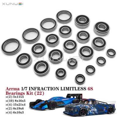 22pcs Ball Bearing Kit Chrome Steel for 1/7 Arrma Infraction Limitless Felony 6S - Image 1 of 4