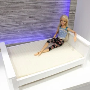 Bed for Dollhouse Scale 1:6 fits Barbie Size Doll - Plain White - Picture 1 of 9
