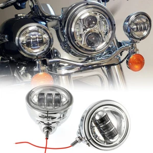 4.5" LED Spot Passing Fog Lights Housing Bracket For Harley Glide Softail Tour - Foto 1 di 12