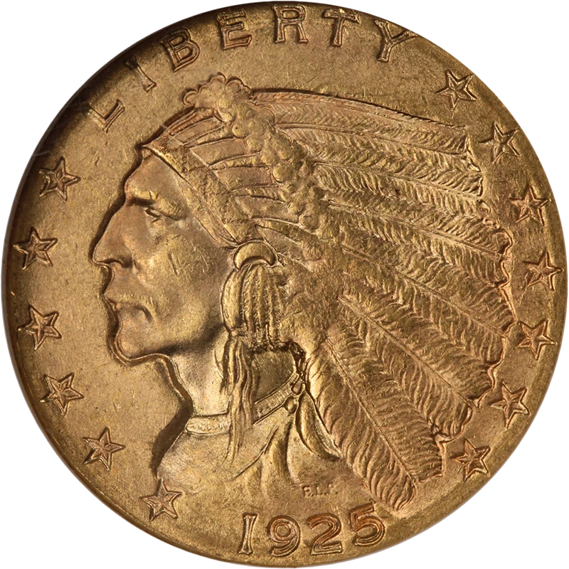 1925-D Indian Gold $2.50 NGC MS64 Great Eye Appeal Fantastic Luster - Image 1 of 4