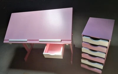 Schreibtisch, Höhenverstellbar, Tischplatte kippbar, Rollcontainer + Schubladen - Bild 1 von 4