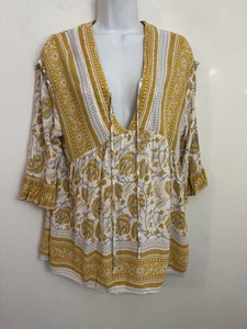 Rachel Roy Bluse Gr. S Bauern Oversize Rüschen Babypuppe gelb geblümt - Bild 1 von 7