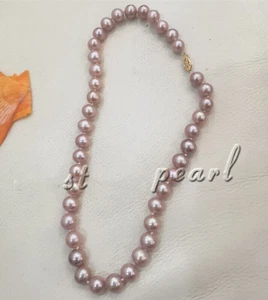 18" GENUINE NATURAL AAA+ 8-9MM PURPLE SOUTH SEA PEARL NECKLACE 14K GOLD - Picture 1 of 4
