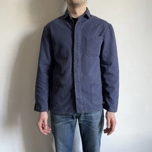 vintage German HBT worn blue faded chore jacket workwear sanfor French - Bild 1 von 8