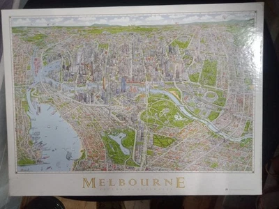 The Melbourne Map Jigsaw Puzzle Hand Drawn Bird's Eye 1000 Pieces Complete 2019 - Image 1 of 2