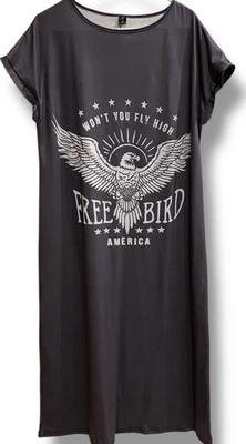 Vestido Camiseta Free Bird Gráfico Para Mujer Med Midi Gris Cómodo Suelto Post Cirugía Foto 1 de 4