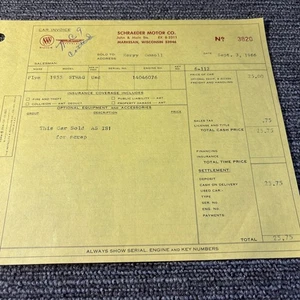 Vtg 1955 Plymouth Auto Dealer Sales Receipt Car Dealership Invoice - Picture 1 of 2