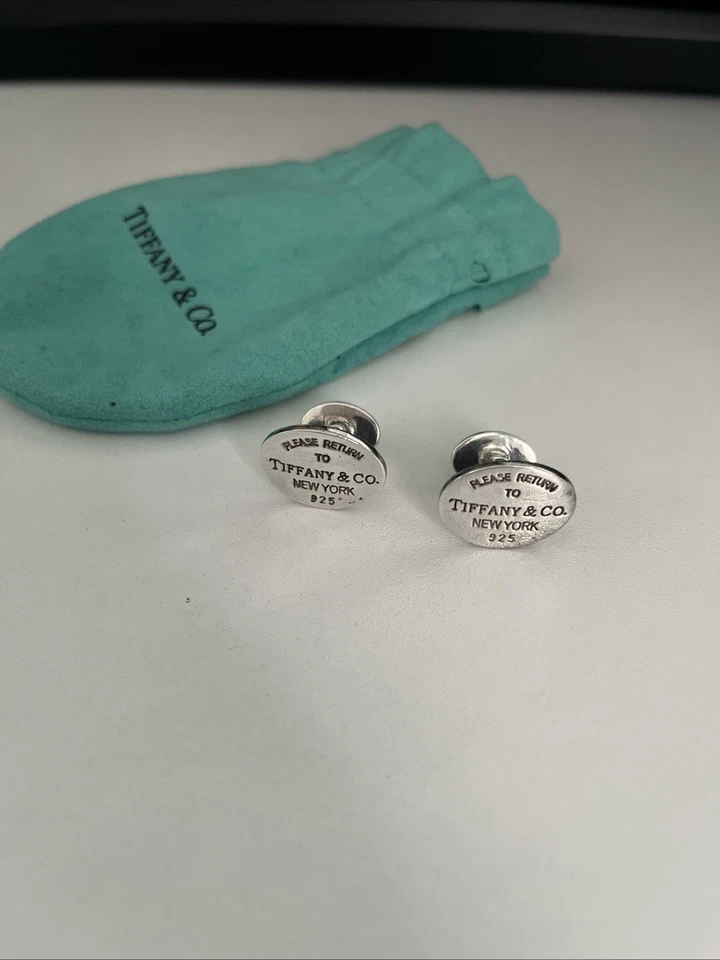 Gemelos ovalados de plata de ley 925 Please Return to Tiffany & Co. New York para hombre Foto 1 de 4