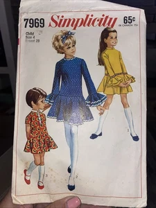 Vintage 1960s Simplicity 7969 Pattern, Girls Dress, Size 4, Breast 23 Complete - Picture 1 of 3