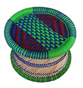 Reposapiés artesanal hecho de palo de bambú y cuerda colorida tema vintage Muda - Imagen 1 de 2