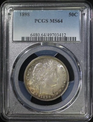 Medio dólar de plata de peluquero 1898 P graduación profesional MS64 brillante pátina tonificada bien estampada Foto 1 de 2