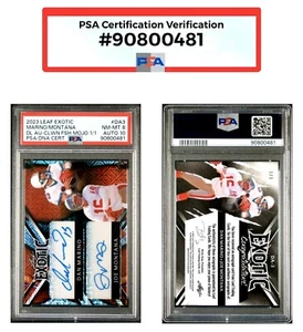 🔥2023 Hoja Exótica Dan Marino Joe Montana Doble Autógrafo Pez Payaso 1/1 PSA 8/10 - Imagen 1 de 1