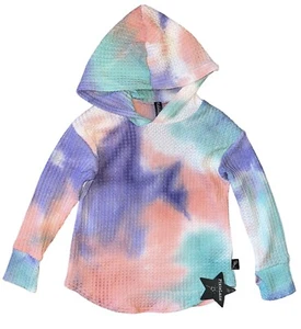 Pixie Lane Girls Watercolor Tie Dye Hooded Top With Thumbholes Size 2/3 & 6 NEW - Picture 1 of 4