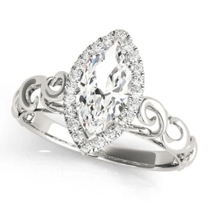 Forever Brillant Marquise Moissanit im filigranen Marquise Halo Diamant Ring - Bild 1 von 2