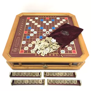Franklin Mint Collector's Edition Scrabble w/ Golden Tiles, Wooden Swivel Board - Picture 1 of 19