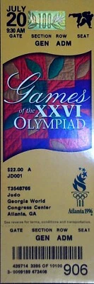 Atlanta Summer Olympics Judo Full Unused Ticket Stub Congress Center 7/20/1996 - Image 1 of 2