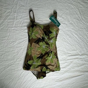 Penbrooke 52384 Green & Brown Floral Womens One Piece Swimsuit Size 14 / Medium - Picture 1 of 11