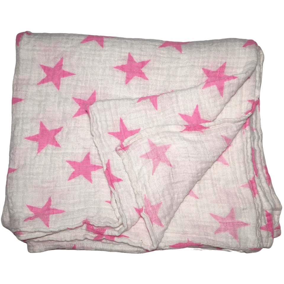 Manta Aden + Anais Hot Pink Star Baby Muselina Blanca Algodón 45" Niña Foto 1 de 4