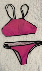 PINK Victoria Secret Swimsuit Push Up Strappy Cheeky Halter Bikini 2 Piece Small - Picture 1 of 8