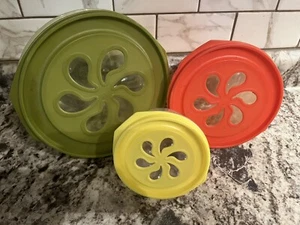 Lot de 3 bols empilables vintage Rubbermaid couvercles de marguerite vert olive récolte - Photo 1/6