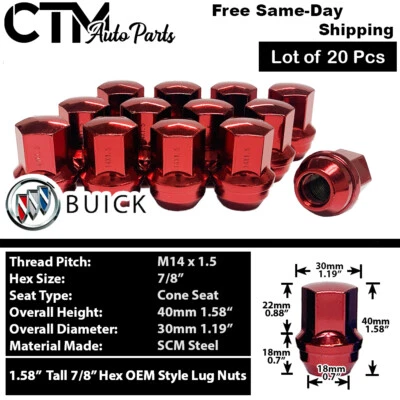 20x Red Buick Lacrosse Regal OEM Factory Wheel Lug Nut 14x1.5 Fit Stock Wheel - Image 1 of 3