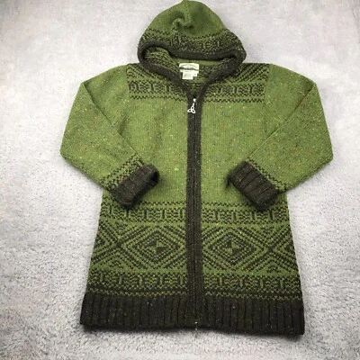 Aran Crafts Sweater Womens M Green Fair Isle Merino Wool Hoodie Zip Up Ireland - Image 1 of 4