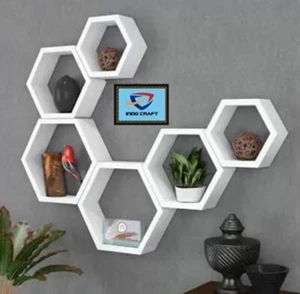 Hexagon wall shelf set of 6 hexagon wall shelf (White) - Picture 1 of 3