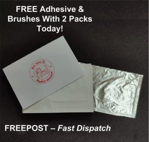 100 Silver Leaf Sheets For Gilding + FREE Adhesive Size & Brushes With 2 Packs - Picture 1 of 6