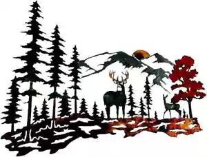 Metal Deer Wall Decor Forest Deer Mountain Metal Wall Art Rustic Cabin Wildlife - Picture 1 of 2