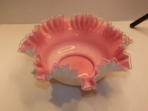 Stunning Fenton Crimped Rim Large Bowl, Pink Interior, White Exterior - Picture 1 of 5
