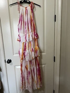 NWOT Young Fabulous & Broke Tie Dye Tiered Maxi Dress Pink/Orange/White Size S - Picture 1 of 4