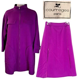 Vintage Courrèges Paris 2 pc Long Skirt 42 &Jacket 40 Wool Purple Evening/Formal - Picture 1 of 12
