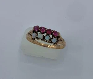 Victorian Opal Ruby Ring Gold Antique Wedding Engagement Stacking Ring - Picture 1 of 12