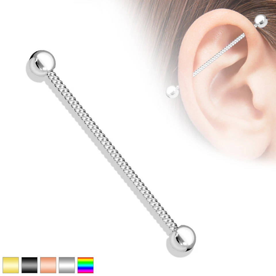 Contorto Corda Piercing Industrial a Barra Barretta 316L Chirurgico Acciaio - Immagine 1 di 1